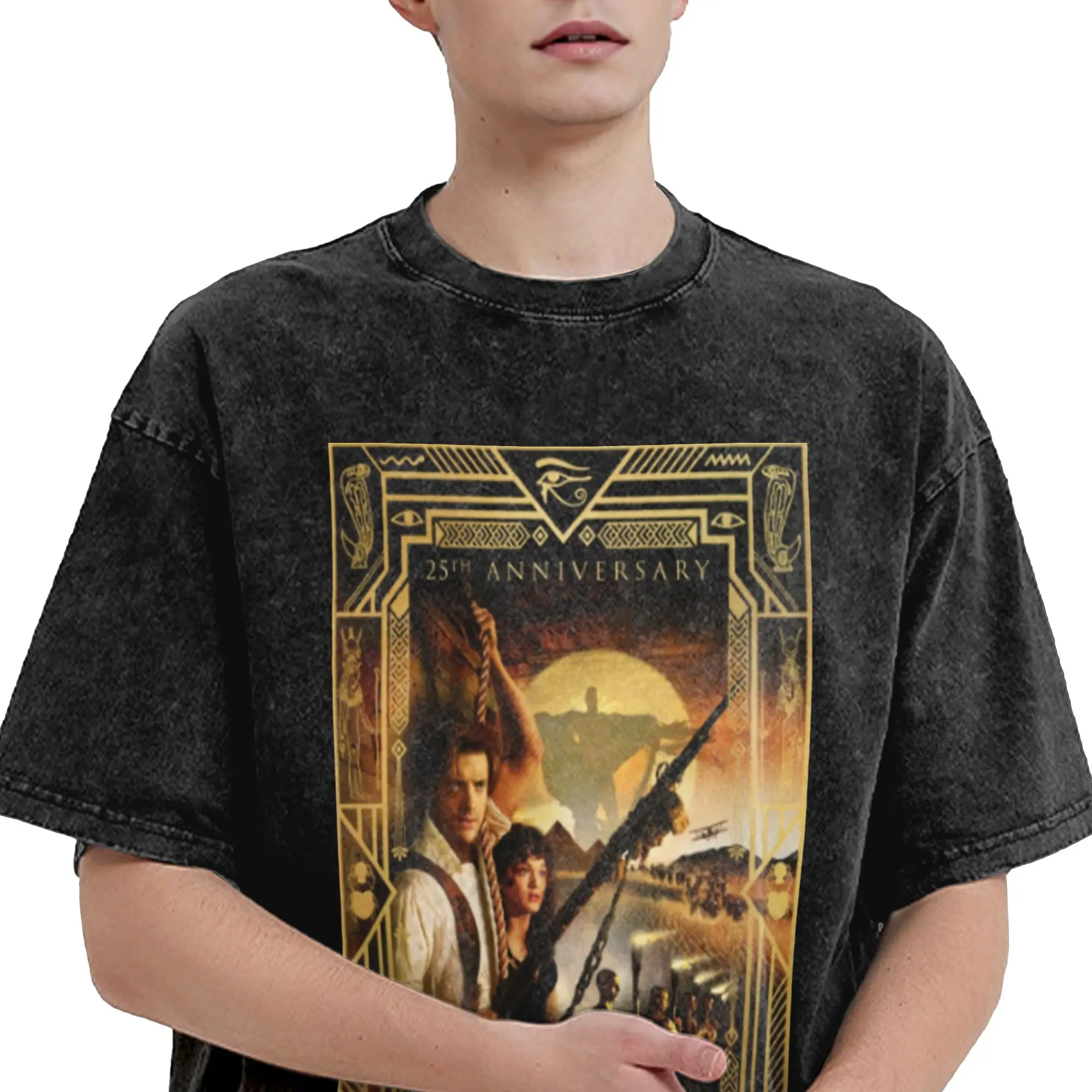 Harajuku Washed Shirts The Mummy 25th Anniversary Apparel Vintage T Shirt Oversize  Streetwear Short Sleeve Printed Tops Tees