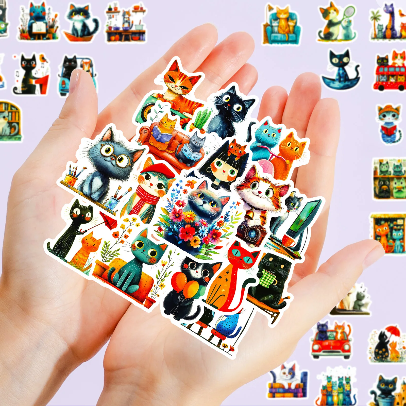 สติกเกอร์ลายการ์ตูนแมวน่ารัก 56 ชิ้น สไตล์ศิลปะกราฟฟิตี สำหรับตกแต่งสมุดบันทึก เคสมือถือ และอื่นๆ