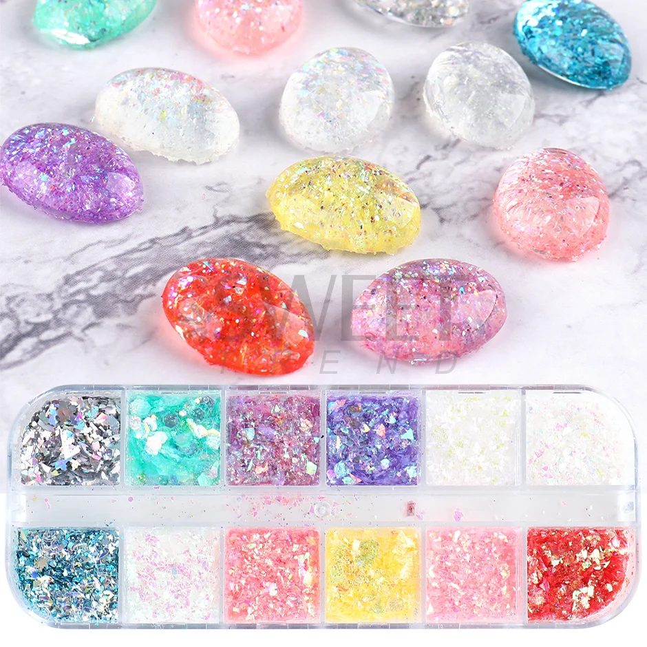 1 صندوق حورية البحر قزحي الألوان مسمار الفن بريق الترتر المجسم مسدس تقشر مسحوق Paillette هلام البولندية زينة للأظافر M3DJ