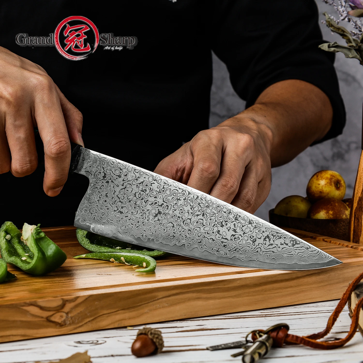 Grandsharp Damascus Kitchen Knives 8 Inch Gyuto Knife 67 Layers Japanese Damascus Steel Butcher Cooking Slicing Tools NEW