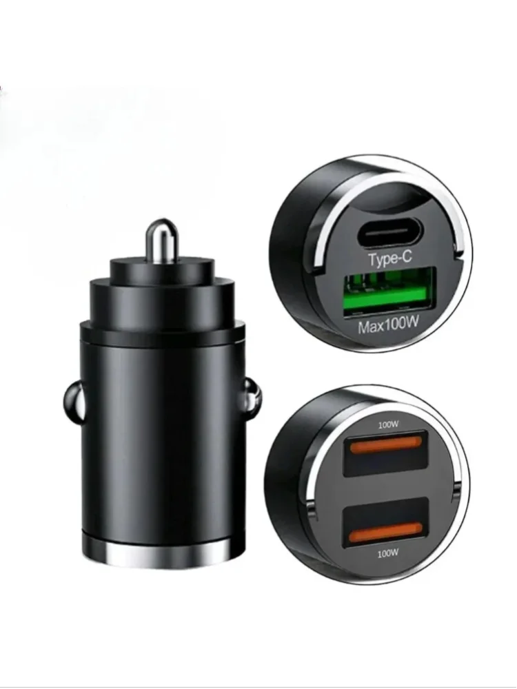 200W Mini-Autoladegerät mit Schnellaufladung, 100W PD USB Typ-C Dual-Ports, Unsichtbares Metall-Ladegerät für Xiaomi Samsung 2027