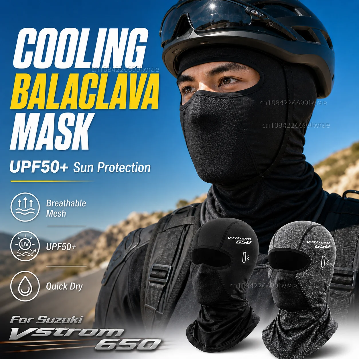 Cooling Motorcycle Balaclava Mask UPF50+ UV Protection Breathable Face Cover Summer For Suzuki vstrom 650 DL650 650XT v-strom