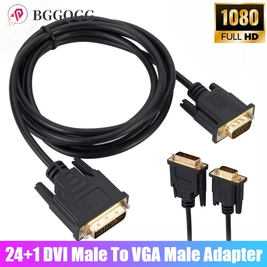 BGGQGG 24+1 DVI Male To VGA Male Cable DVI-I 24+5 Wire Bi-Directional Cord DVI-I To VGA Video Line for HDTV DVD Laptop Monitor