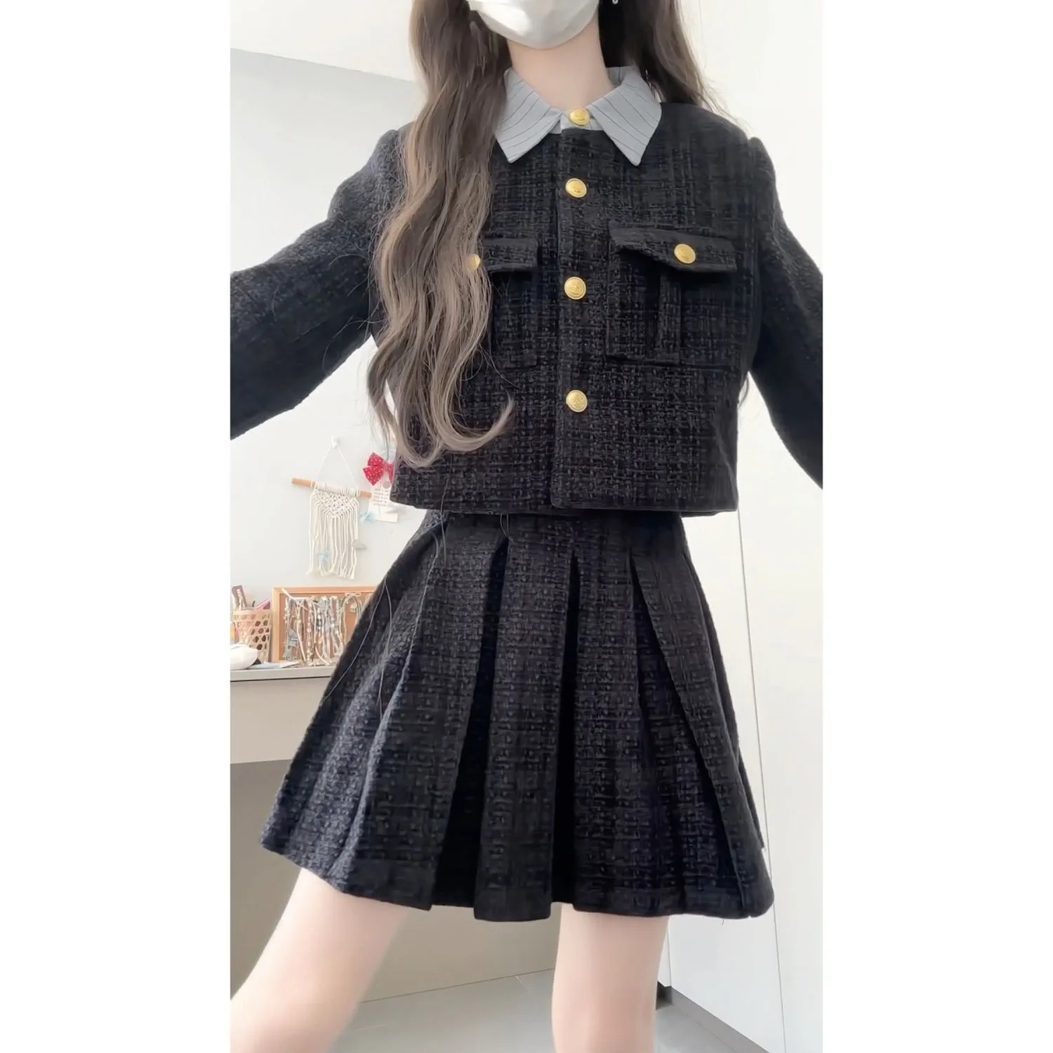 

Tweed Jacket Jeweled Button Womens Spring Linen Silhouette Lady Chic Classic Professional Single-Breasted Vintage Simple Stylish