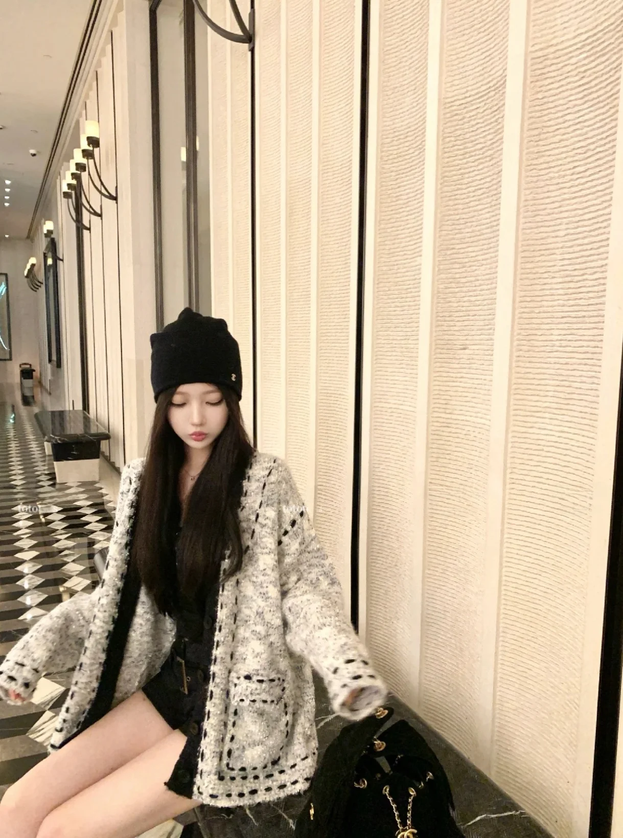 

Seoul Heavy Industry Knitted V-Neck Midi Length Sleeveless Outerwear Women's Trendy Loose Long Sleeve Open Cardigan