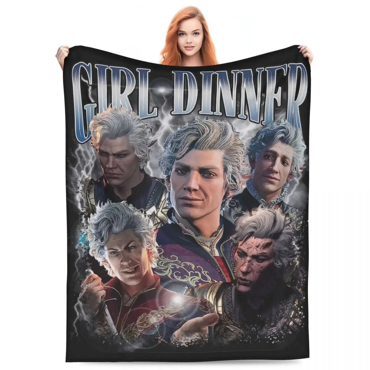 Astarion BG3 Girl Dinner Blankets Fleece Textile Decor Portable Warm Throw Blanket for Bedding Bedroom Bedspread