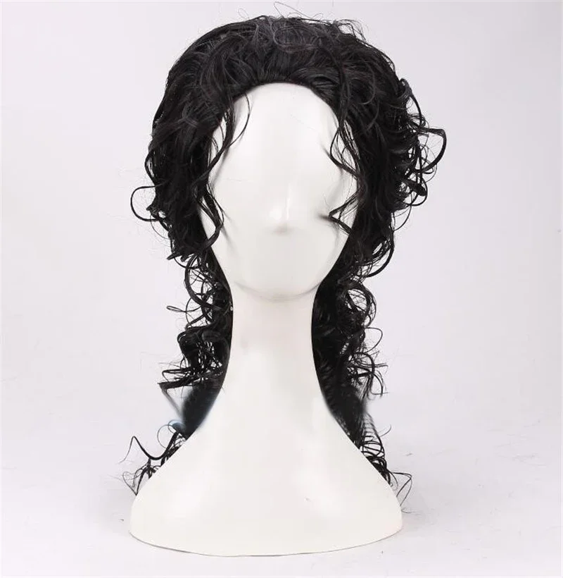 2026 Michael Jackson Cosplay Black Wig Michael Role Play Medium Long Curly Black Hair Pigtail Wig Halloween Cos Wigs + a wig cap