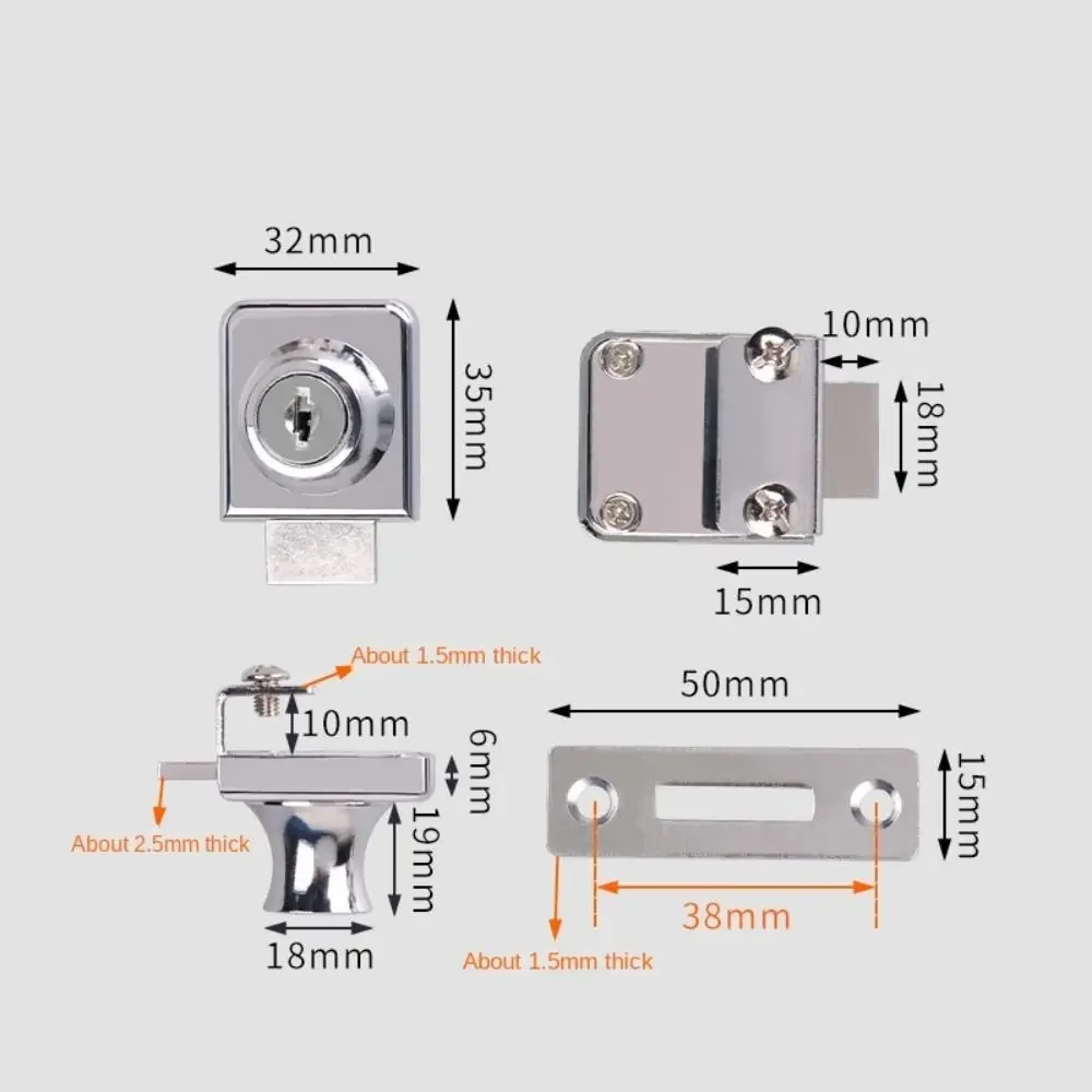 Metal Single Double Swinging Glass Showcases Door Cabinet Lock With Keys No Drilling Lock Easy To Install Glass Push Door Locks