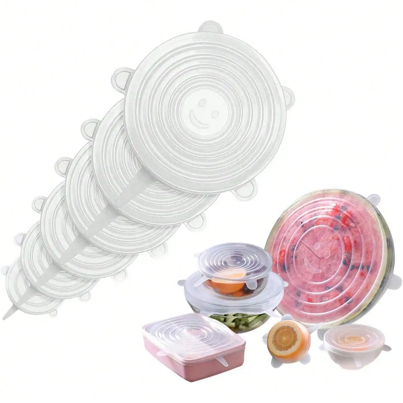 6pcs Flexible Sealing Silicone Bowl Covers,Elastic Reusable Food Storage Covers,use Dishwasher,Kitchen Organization Accessories