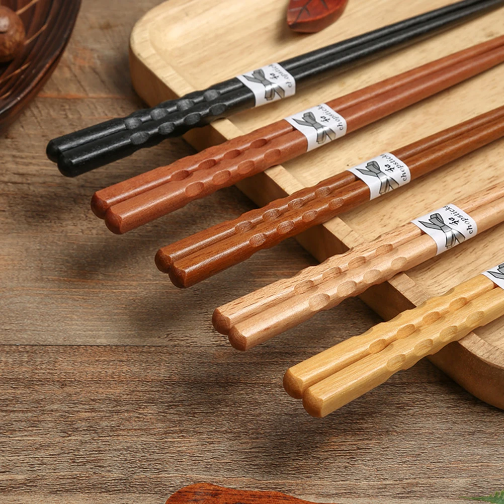 

5 Pairs Anti-slip Chopstick Set Home-use Wooden Reusable Eco-friendly Lightweight Travel Khaki Storage