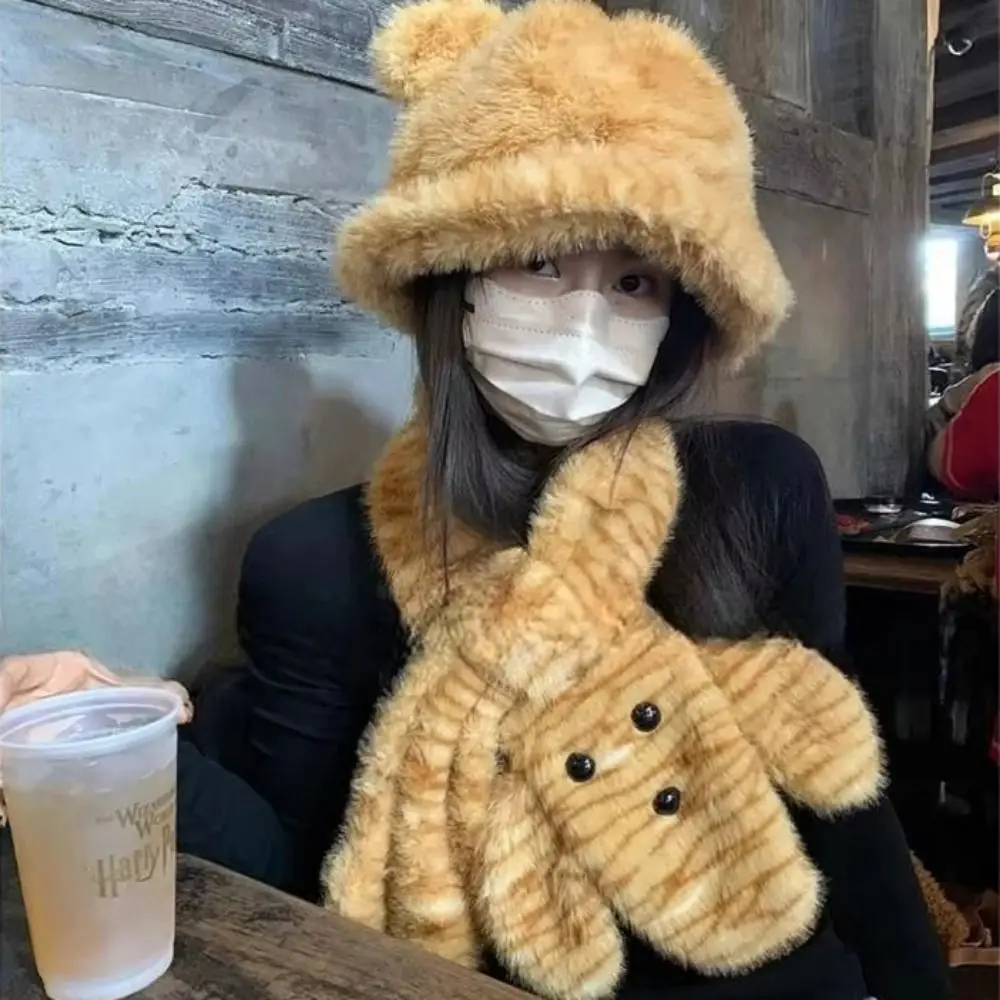 Dolce Morbido Caldo Gattino Paraorecchie Sciarpa Leopardo Harajuku Y2K Paraorecchie Sciarpa Carino Antivento Inverno Peluche Paraorecchie Sci