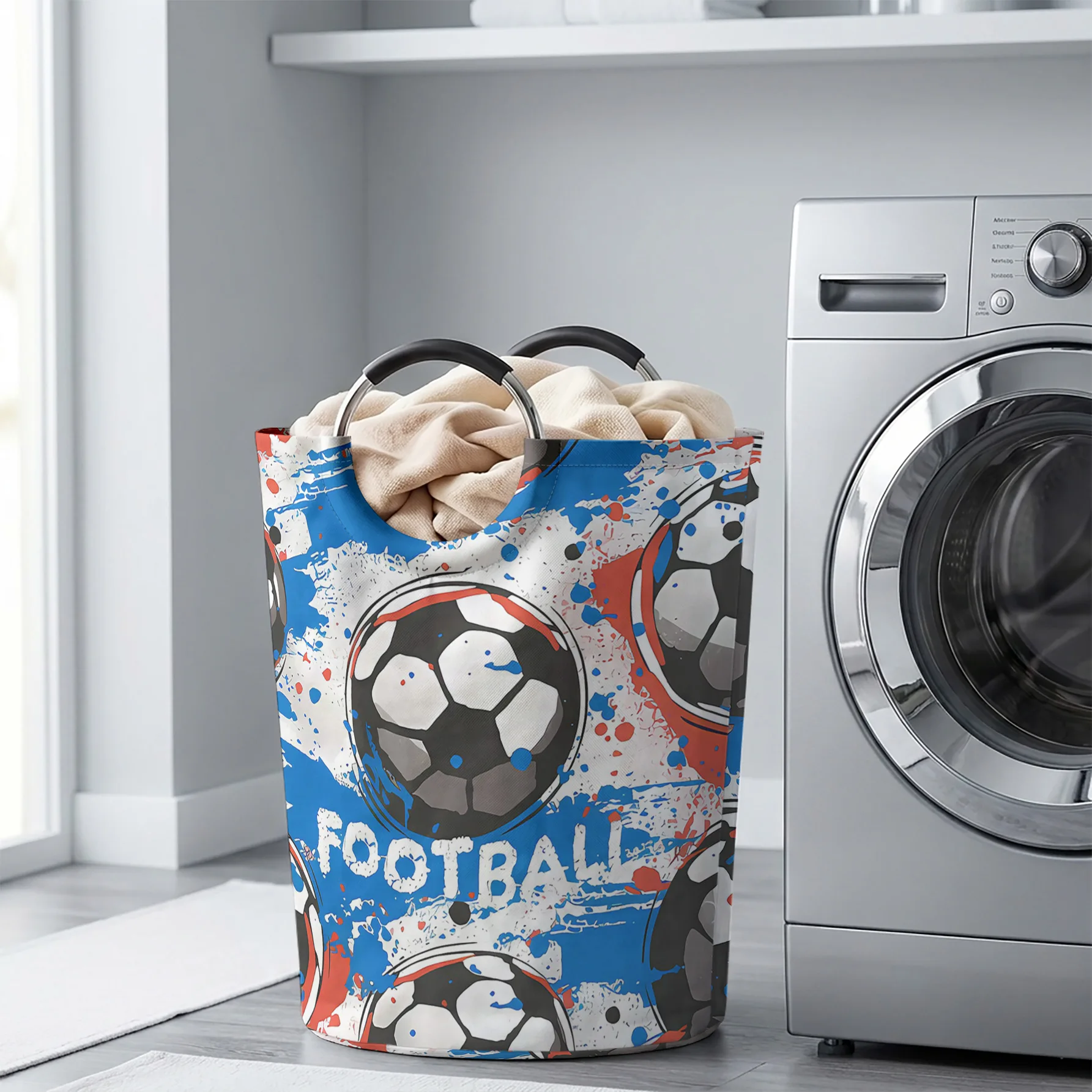 Soccer Graffiti Splash All Over Print Storage Basket, Large Capacity Handheld, for clothes, toys and sundries storage