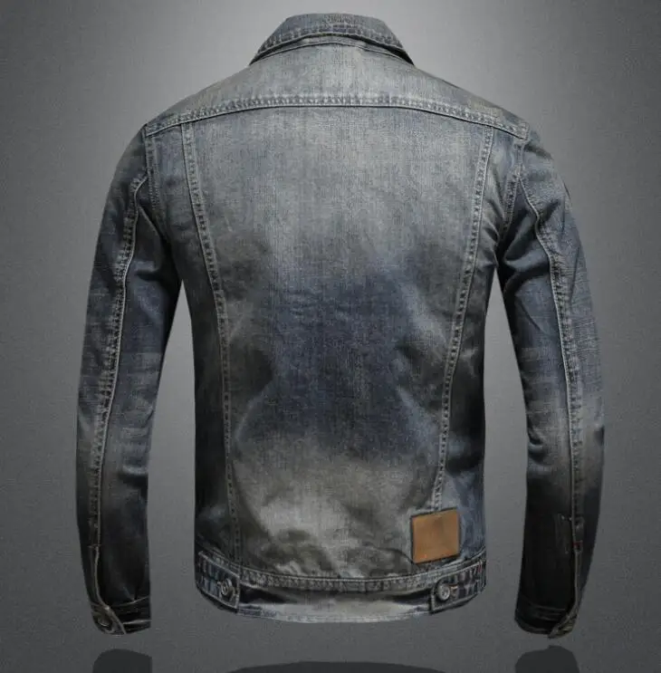 Spring Autumn Ripped Vintage Jean Jacket Men\'s High Quality Large Pocket Moto Denim Jacket