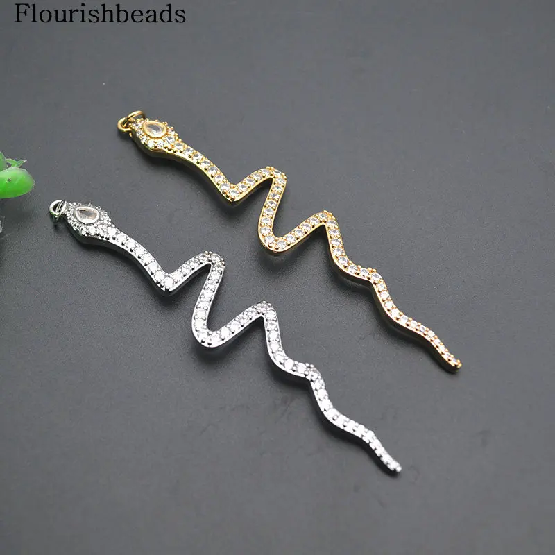 

10pc CZ Beads Paved Long Size Metal Brass Snake Charm Pendants