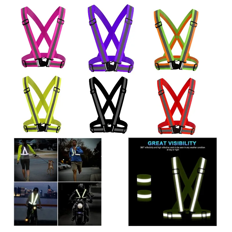 

New Night Walking Biking Safety Vest Elastic Reflective Straps Reflector Bands Reflective Running Gear for Men Women Children