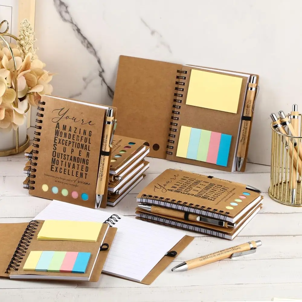Bulk Inspirational Notebooks for Christmas: Employee & Teacher Gifts with Bamboo Pens & Sticky Notes