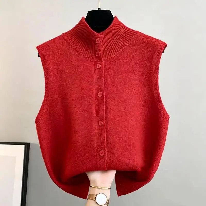 Women's Sleeveless Knit VestMock Neck Button-Up Breathable Casual Layer Wear for Street Dating