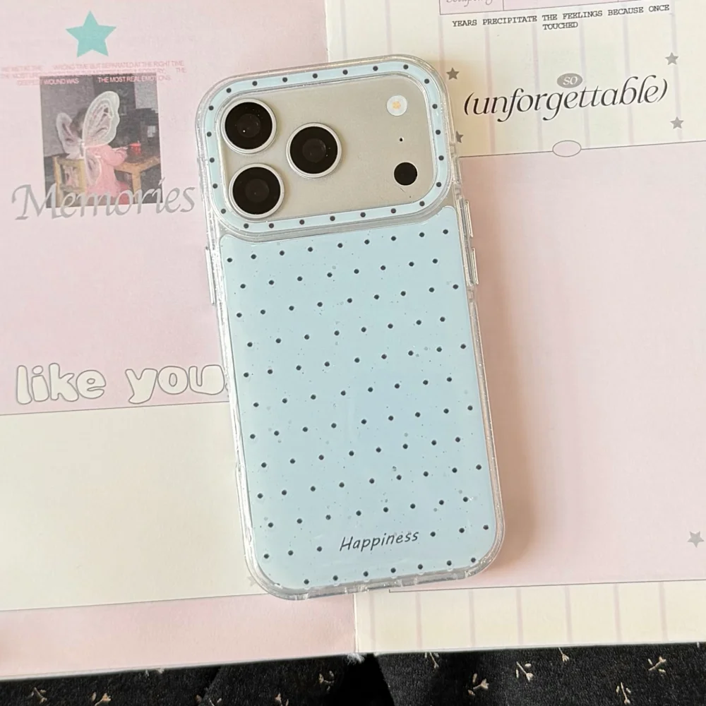 Happiness Heart Holder iPhone 17 Pro Max 16 15 Case Glitter Dot Clear Back Cover 3D Stand Cute Protective Case for Women Girls