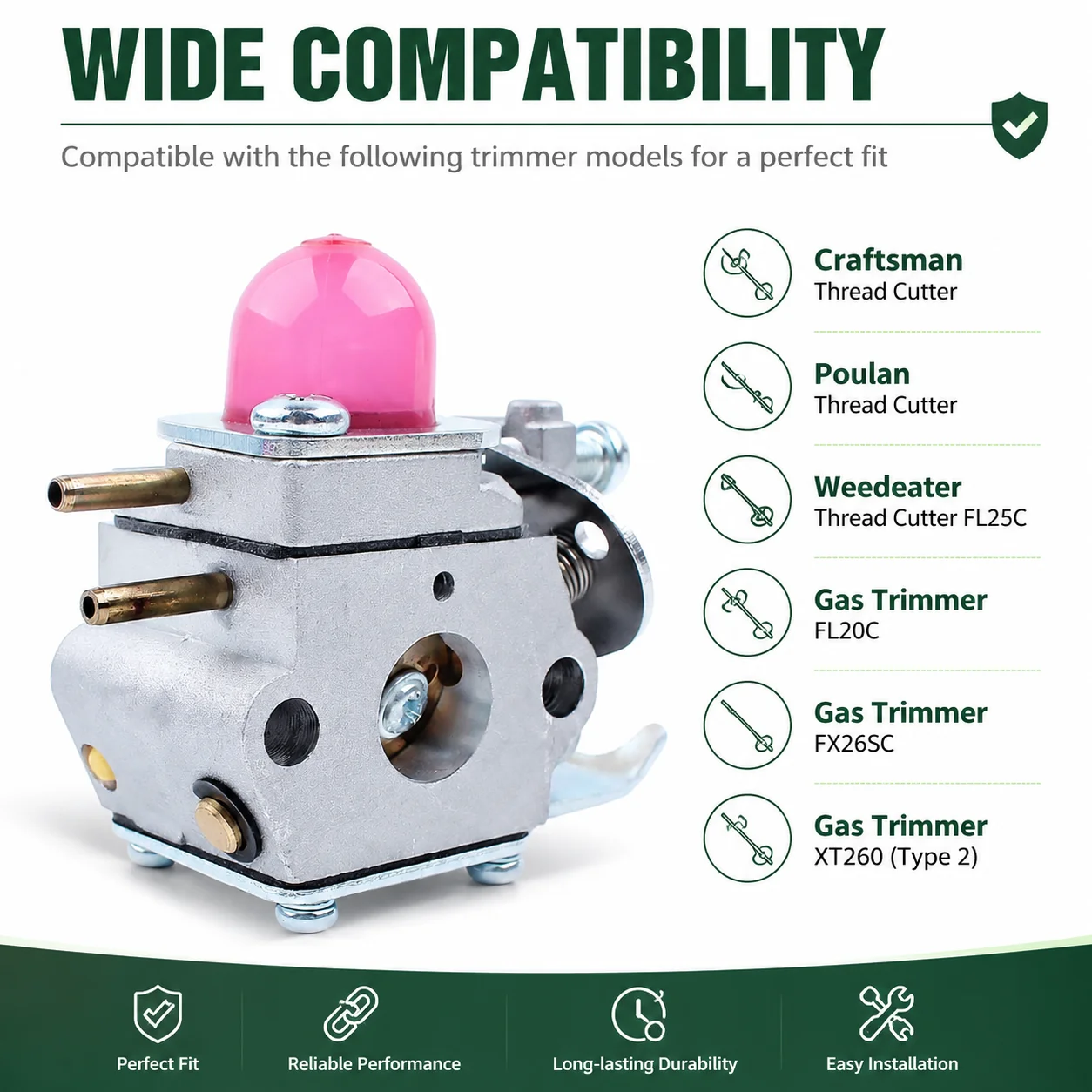 Kit de válvula de retención del carburador con juntas para Craftsman Poulan Weedeater FL25C FL20C 530071752 530071822 ZAMA C1U-W18, piezas de reparación