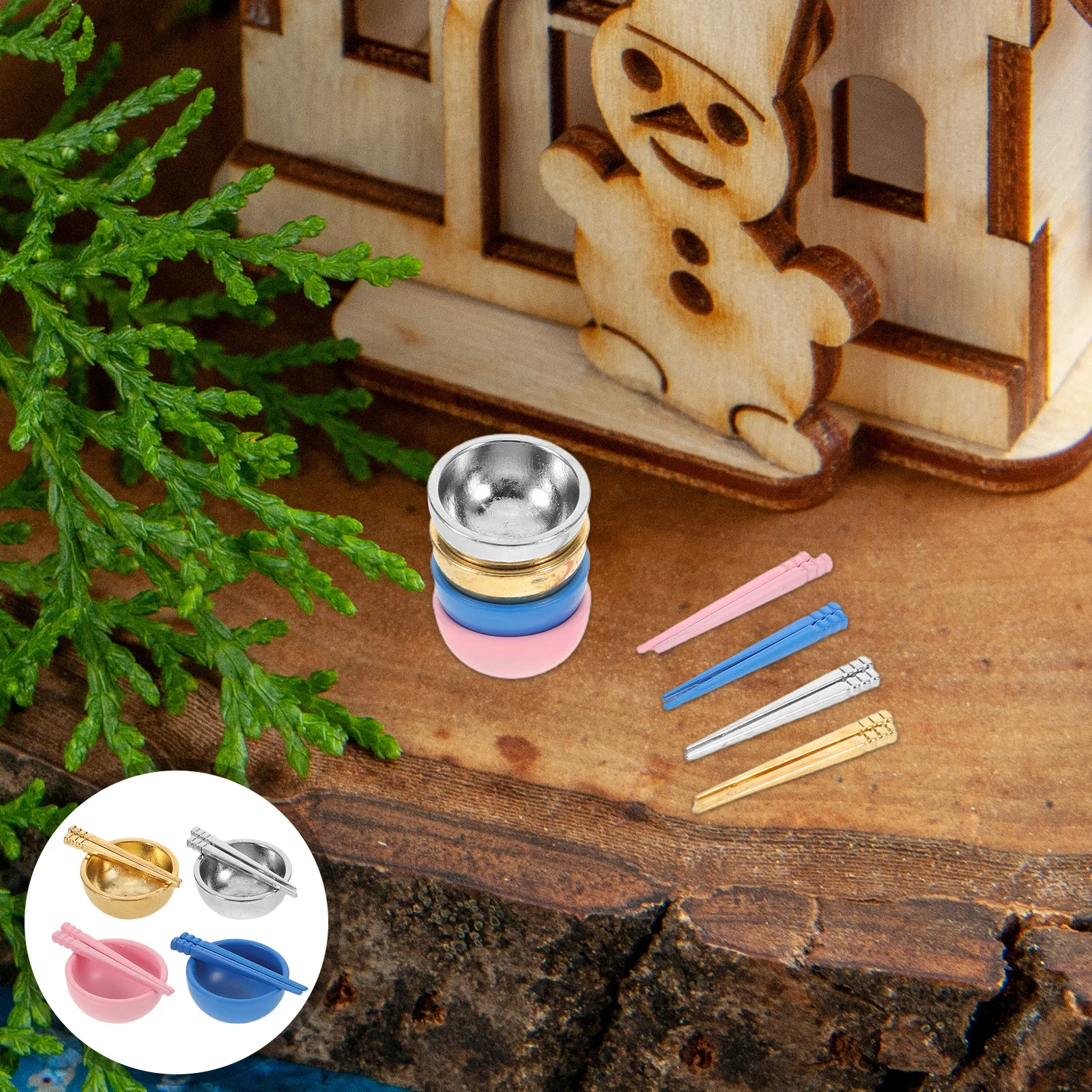 

Dollhouse Miniature Tableware Set 1:12 Metal Cookware With Ramen Bowls Chopsticks For Diorama Kitchen Play Food Accessories