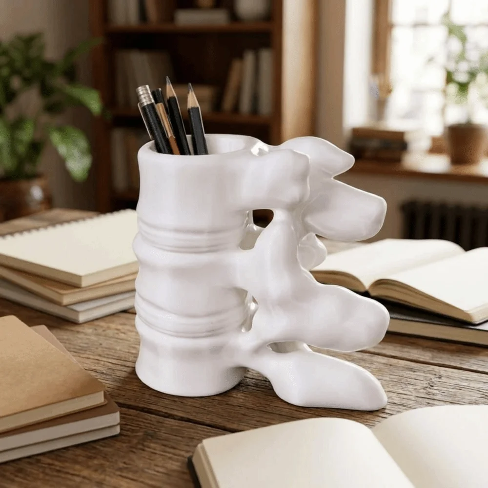 3D Printed Spine Shape Pen Holder Funny Plastic Spine Vertebrae Pen Holder Decorative Simulation Spine Brush Holder Doctors