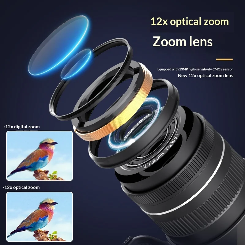 10X Optical Zoom Digital Camera, Equipped with SONY 13MP High Sensitivity CMOS Sensor, 2.88-inch 4:3 IPS Screen, 640*480 Resolut