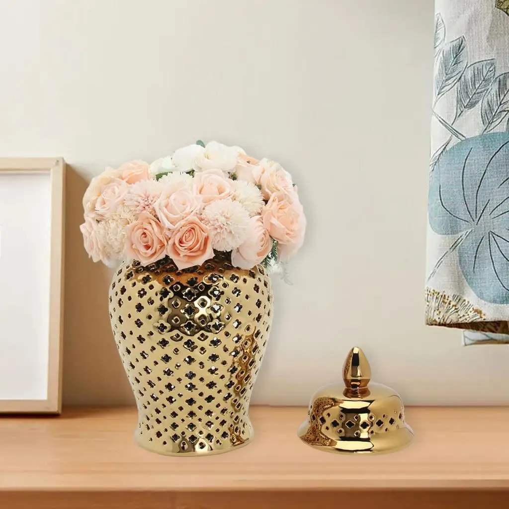 Ceramic Pierced Ginger Jar Storage Jar Vase 10x22cm for Weddings, Party, Home