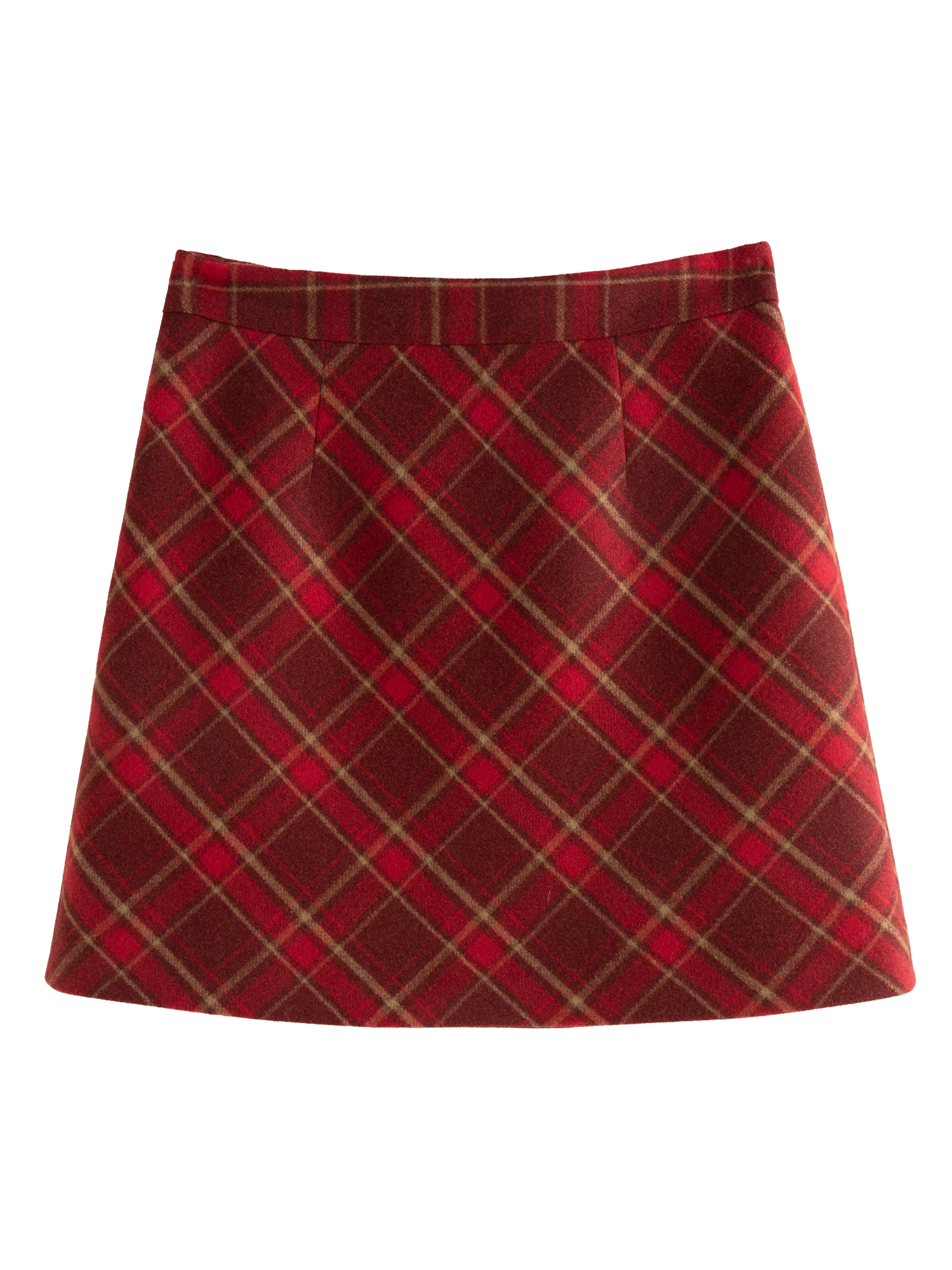 DUSHU Vrouwen Blauwe Plaid Mini Rokken Winter Dikker Boven-Knie Lengte Retro Rode Rok Hoge Taille Korte Bodems 24DS84476