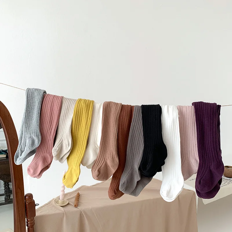 2024 Korean Autumn Infant Girls Tights Baby Girls Solid Striped Thickened Warm Leggings Newborn Girls PP Socks