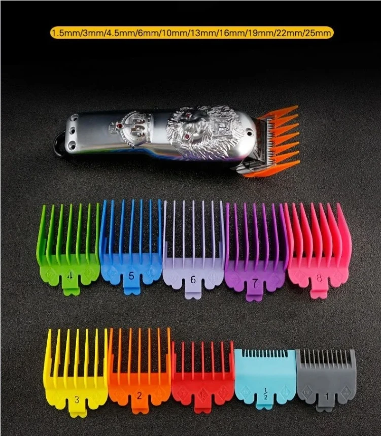 

10 Piece Set Colored Limit Combs for Haircutting with Gradient Oil Head, Electric Push Card Ruler Tool, Haircutting Positioning