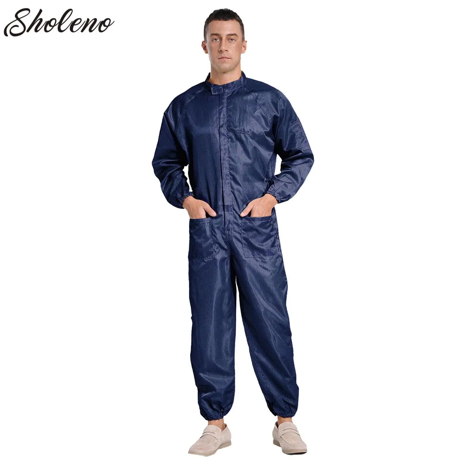 Men One Piece Work Coveralls Jumpsuits Long Sleeves Zipper Mechanics Body Suits Anti-Static Dustproof Hooded Worker Overalls