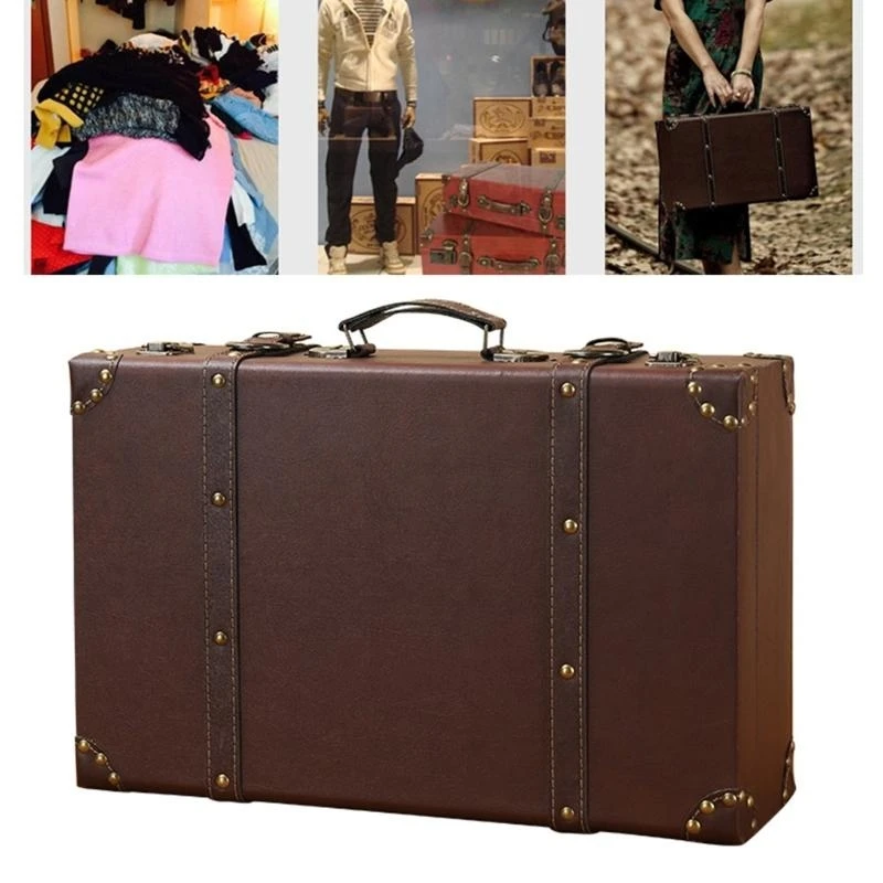 Handcrafted Leather Trunk Practical Carrying Case Clothes Storage Suitcase