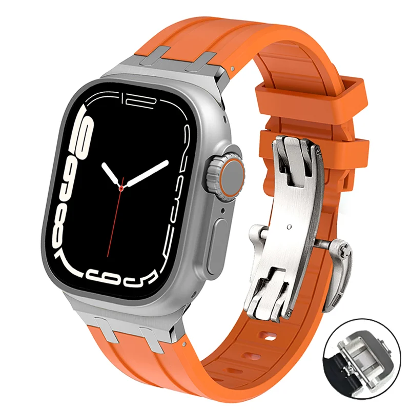 

AP Rubber Strap For Apple Watch Ultra 49MM 45MM 42MM 41 44MM 40 38 Fold Buckle Soft Bracelet Iwatch Series 9 8 7 Ultra 6 5 SE 4