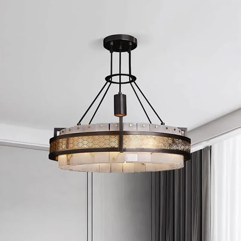 AiPaiTe luxury chandelier marble lamp for bedroom table living room dining room black rounded copper lights home decor