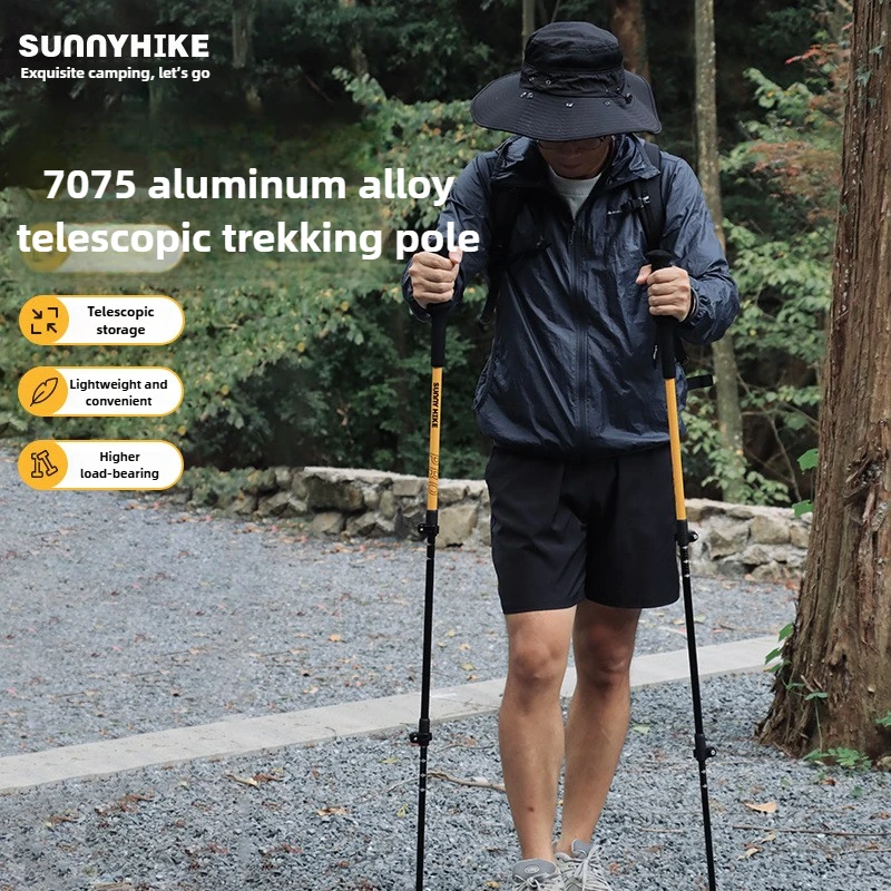 

Outdoor Aluminum Alloy Portable Retractable Folding Hiking Cane Ultra Light Hiking Cane Anti-skid Hiking Cane