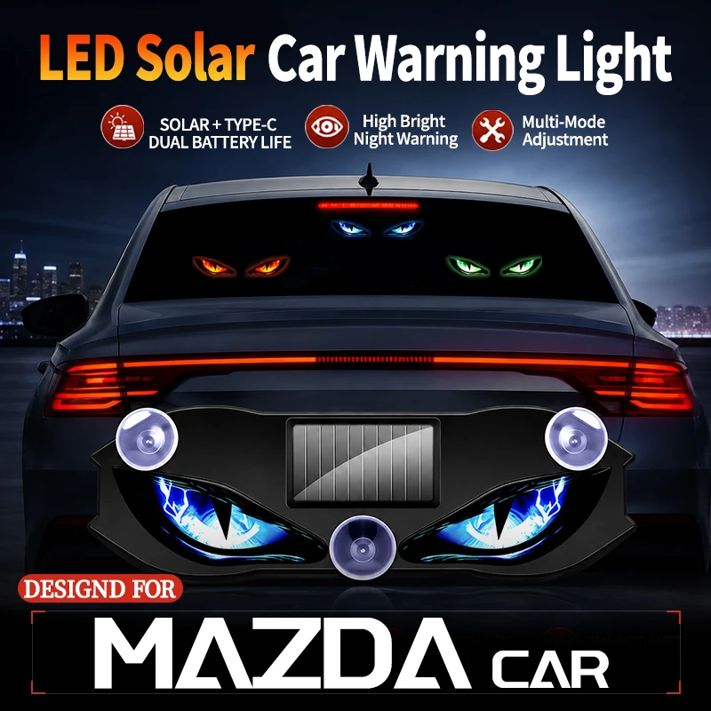 Fits For Mazda Wireless Solar Car Sticker Light Devil Eye LED Warning Light Multi Mode Anti Rear End Collision Car Decor Light