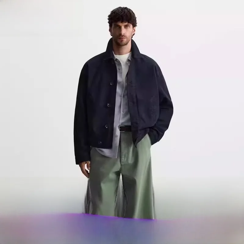 

New Autumn Men's Cotton Canvas Texture Long Sve Jaet Outerwear 538308 Casual Loose Fit Modern Sle Polyester Fabric