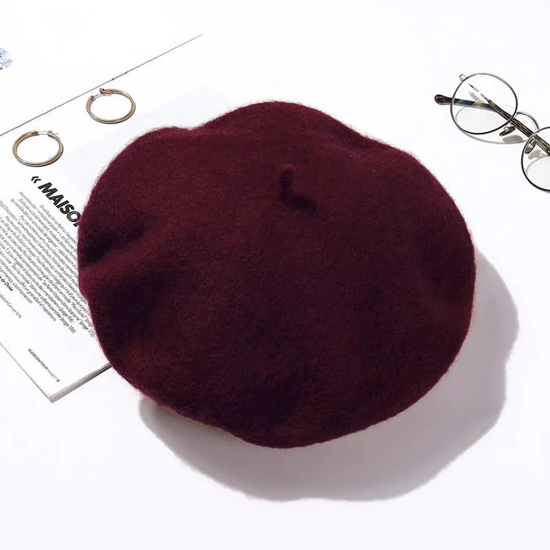 8297 French Beret Hats For Women Wool Knit Caps Woman Winter Barette Wine Wool Beret Hat for Women, Classic French Beret Hat, Women  main image 4