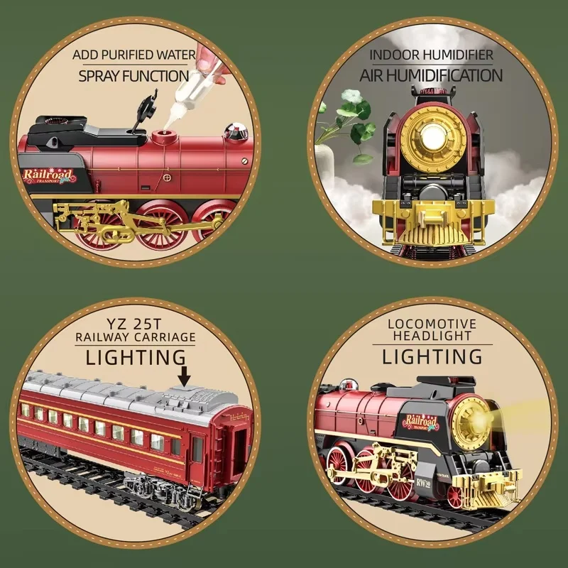 Christmas Series Classical Remote Control Small Train Tracks Electric Steam Track Train Model Lights Toys Children Birthday Gift