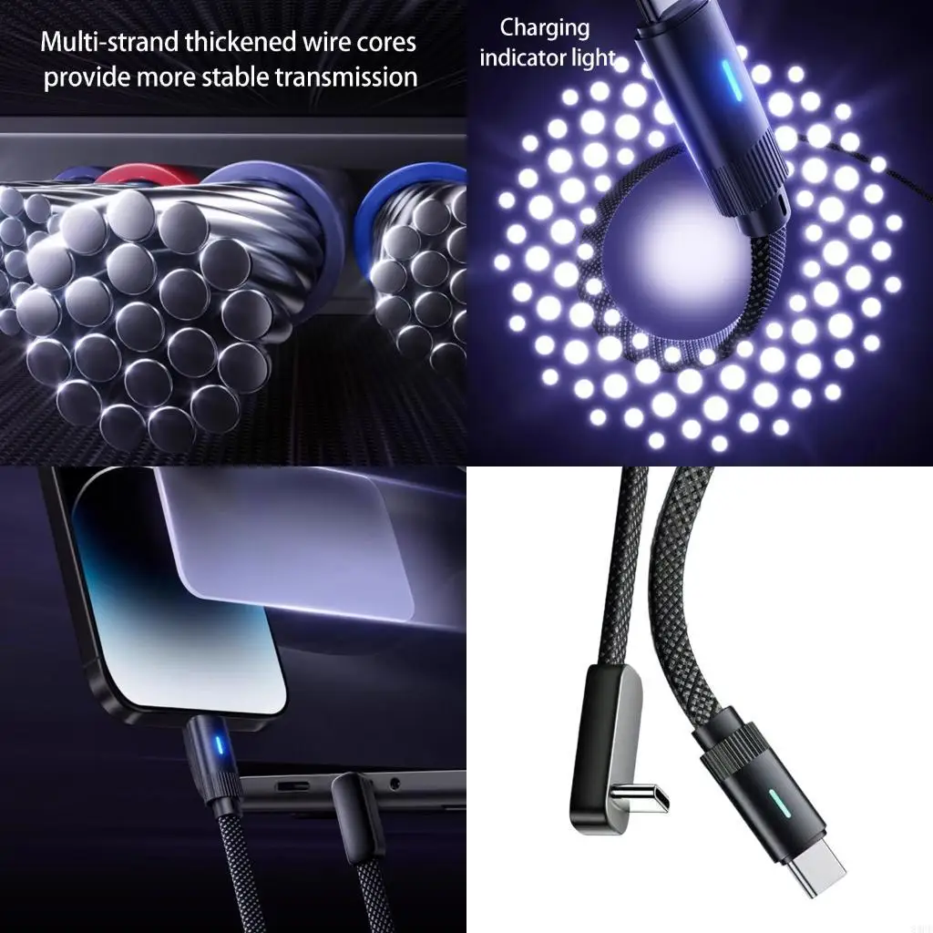 Universal Type C Fast Charging Cable Angled Connectors for Car and Office 83CF