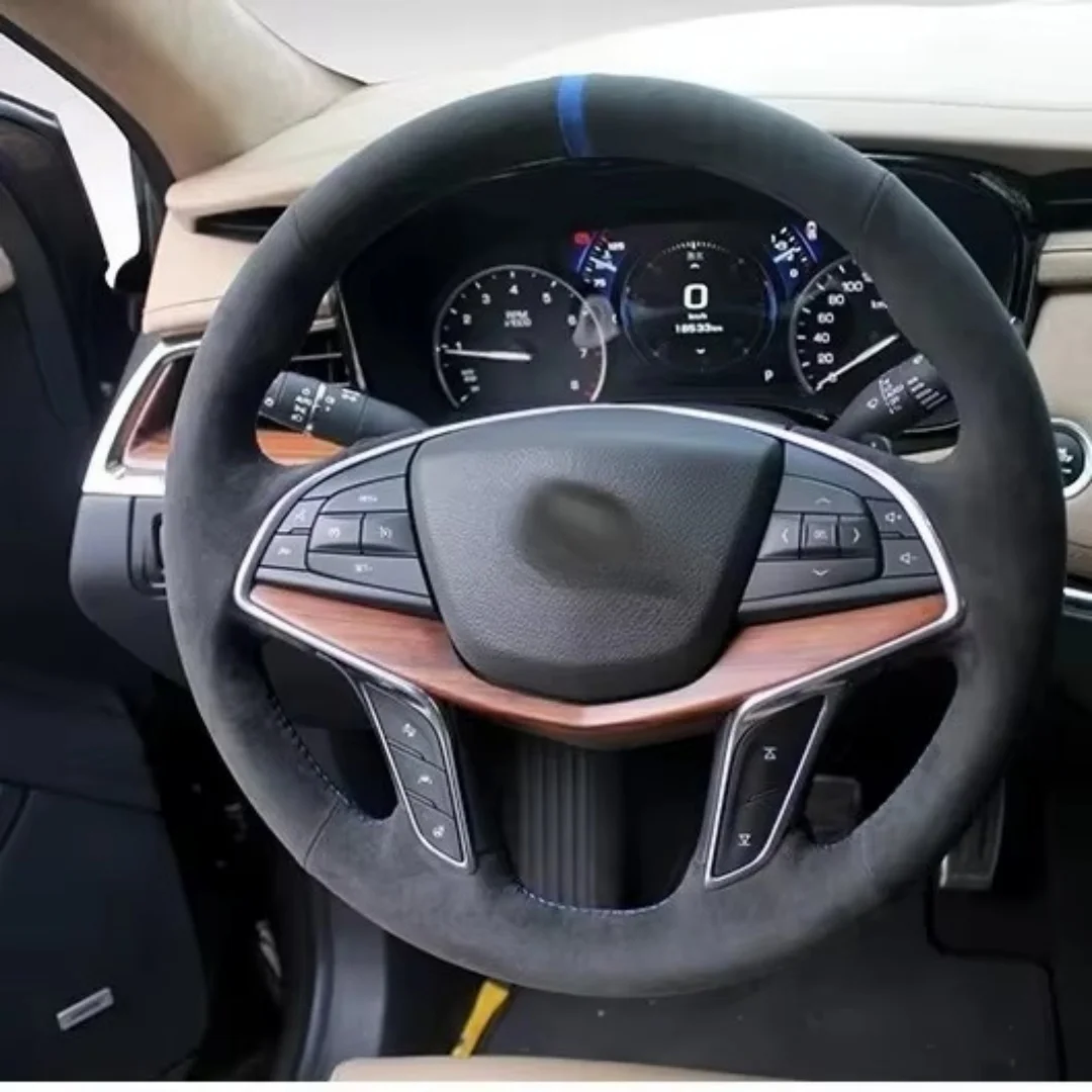 Car Auto Interior Accessories Steering Wheel Cover for Cadillac CT4 CT5 2020-2023 XT4 2019-2023 Steering Wheel Wrap in alcantara