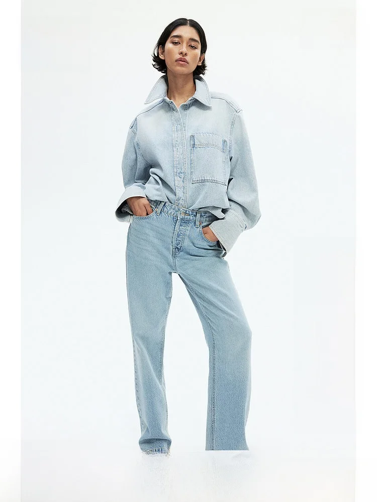 

High Waist Straight Leg Jeans Women's Summer Denim Pants Cotton 70% Viscose 30% Long Trousers H&M Brand 1236905