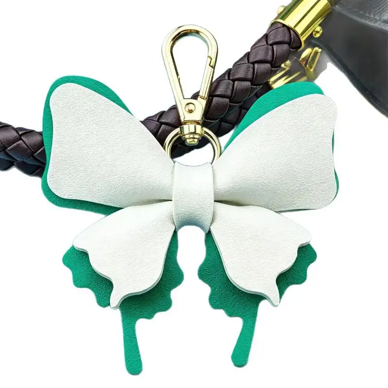 Aesthetic PU Leather Bow Keychain with Smooth Metal Clasp Cute Small Gift for Classmates School Bag Decor