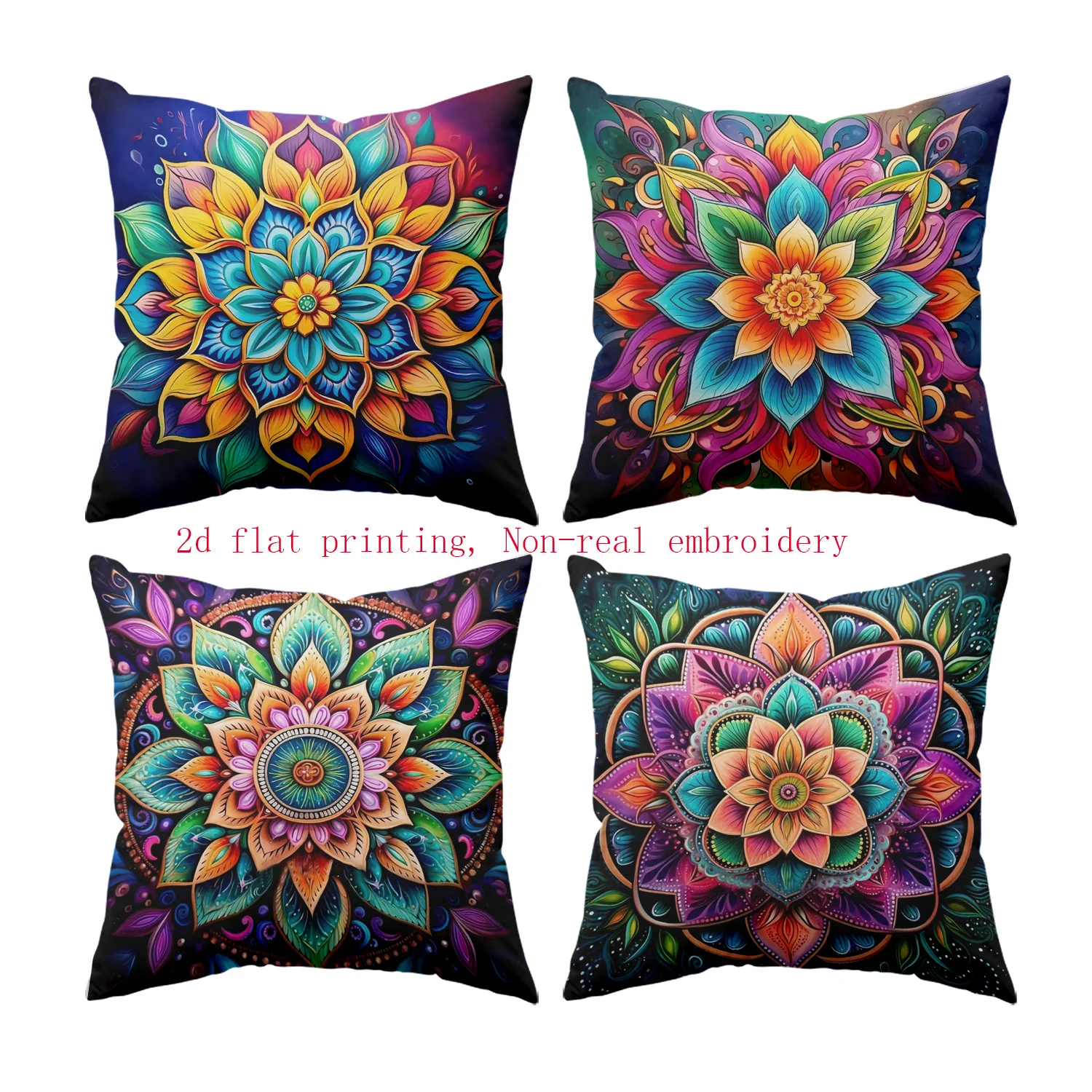 Juego de 4 Fundas de Almohada, Estilo Moderno y Cotidiano, Impresión 2D, Diseño Bohemio Floral para Primavera, Colorido y en Cap