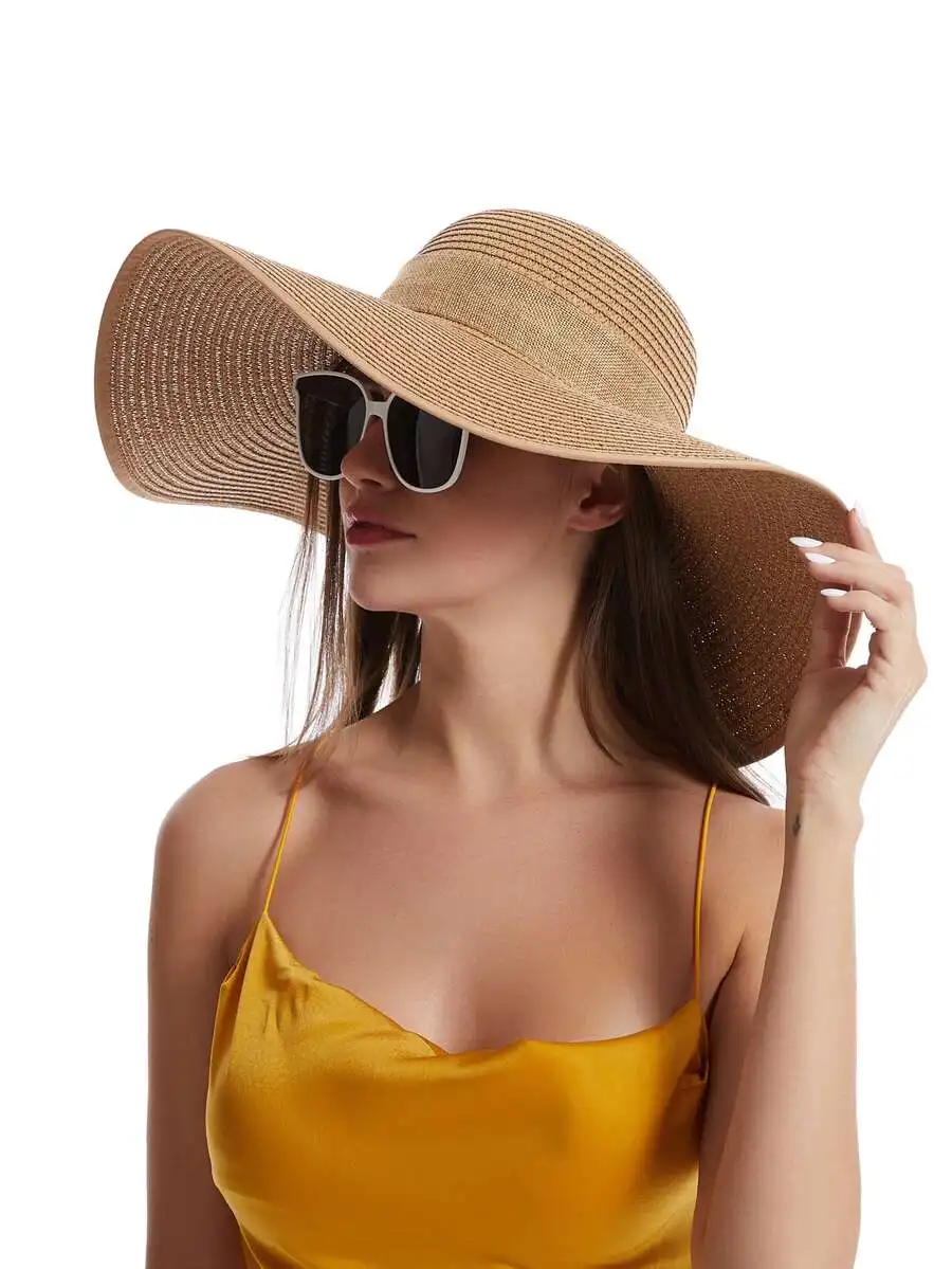 

Womens Wide Brim Floppy Straw Sun Hat Foldable Beach Summer Hat