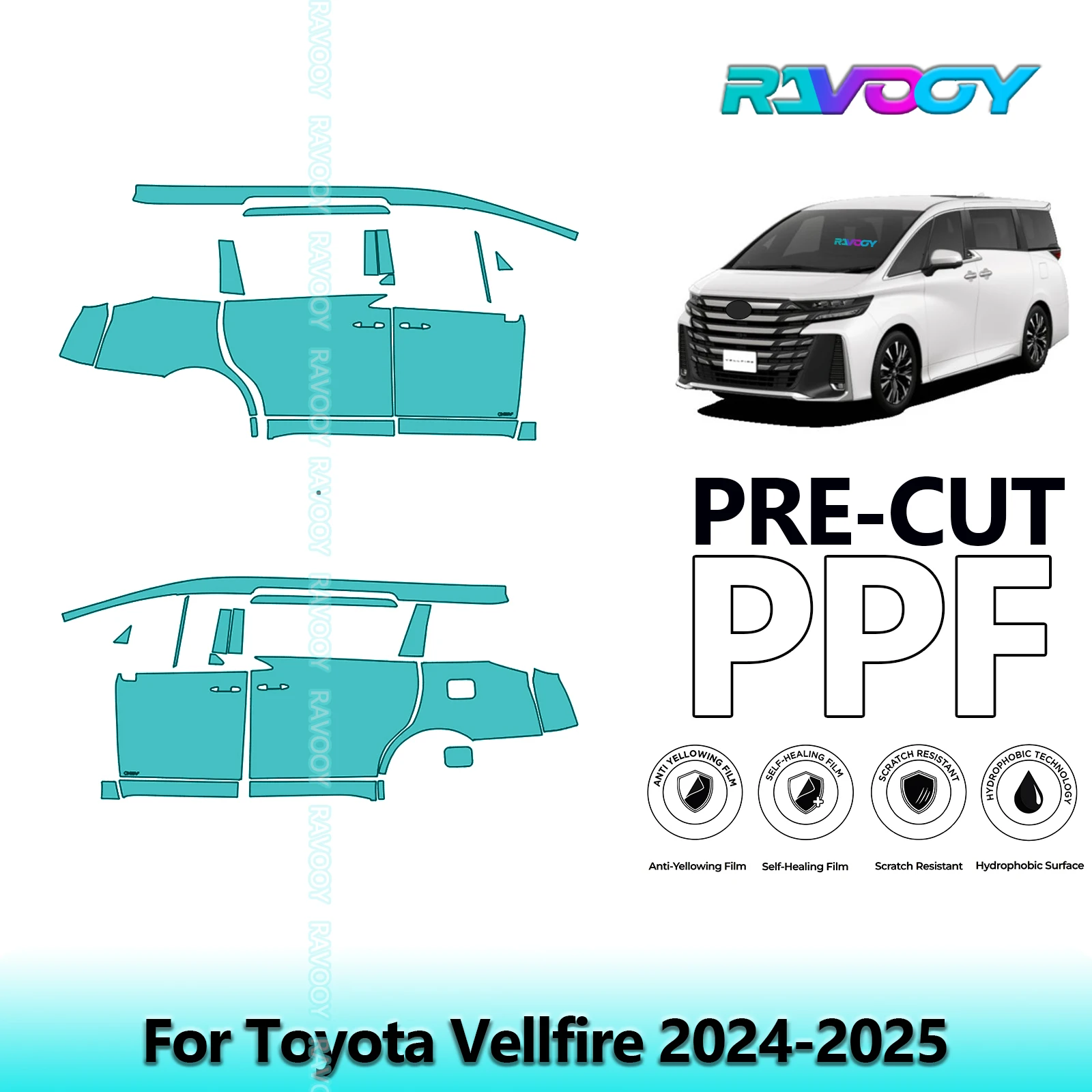 

For Toyota Vellfire 2024-2025 8.5mil Clear Matte Pre-Cut PPF Door & A/B Pillar Kit TPU Paint Protection Film Set