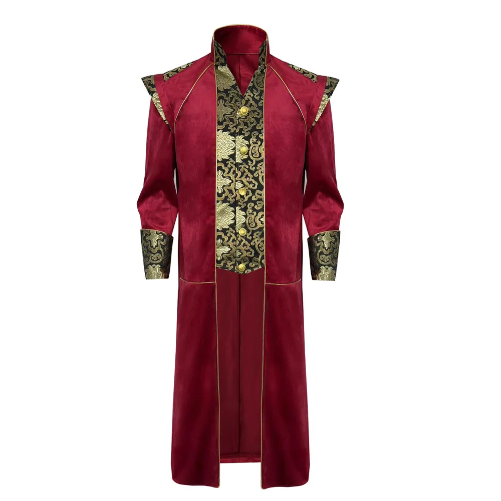 الكبار الرجال القرون الوسطى تأثيري السترات السوداء الشيطان الأزياء القوطية Steampunk يرتدى زي الأسود الديباج الدمشقي الزفاف هالوين