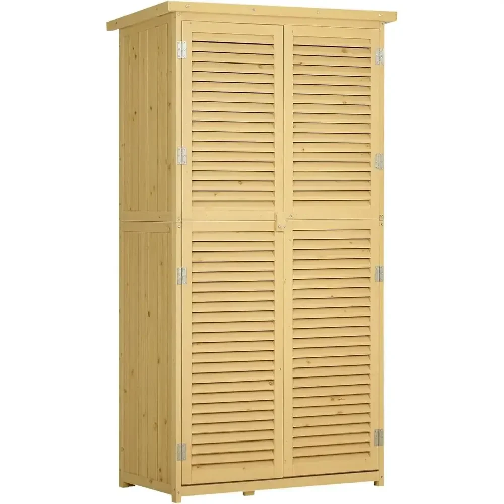 Natural 5' x 3' Outdoor Wooden Storage Cabinet with Asphalt Roof and 2 Large Doors, Secure Lock Included