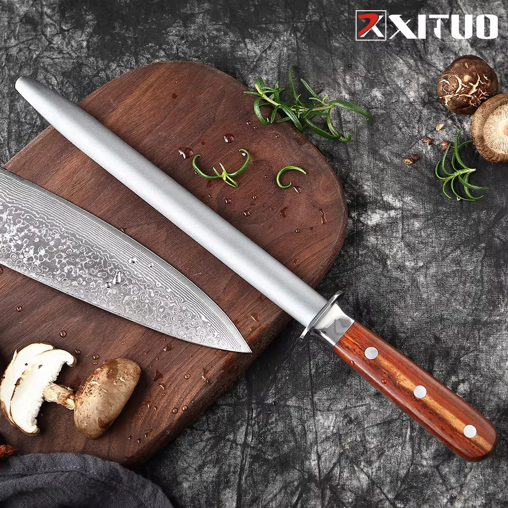 

Honing Steel Drill Sharpener Knife Sharpening Stone Diamond Dust Strip Wooden Handle Whetstone For Home Hotel Kitchen Accessorie