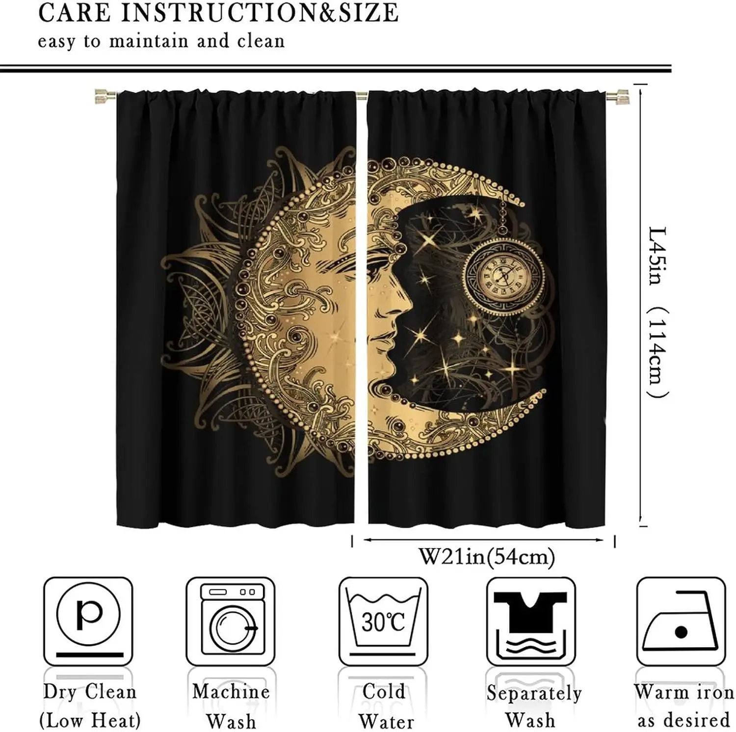 Sun Moon Decor Curtain Burning Sun Stars Abstract Mystic Mandala Celestial Fantasy Universe Starry Sky Galaxy Antique Chic Art